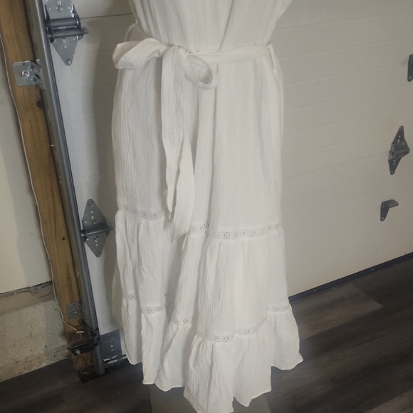 MAGASCHONI 100%ORGANIC COTTON TIERED WHITE MIDI DRESS SIZE L - Picture 4 of 5